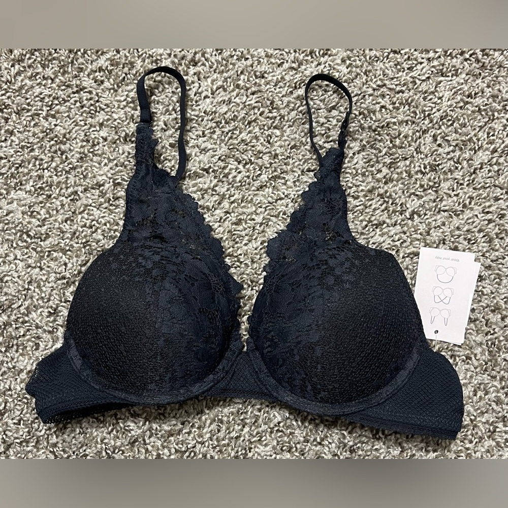 Auden Black Lace Plunge Bra, Padded